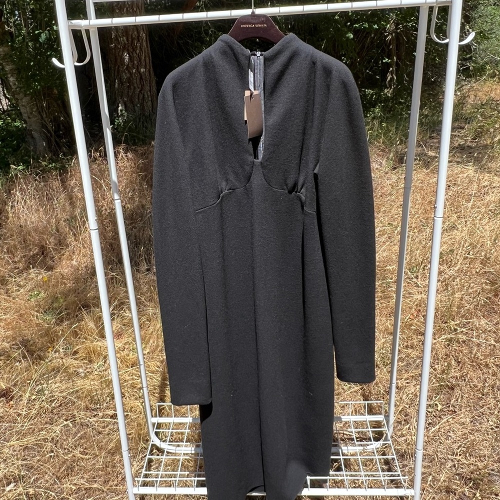 $1590 NWT BOTTEGA VENETA black wool MOCK NECK LONG SLEEVE MAXI Dress 46